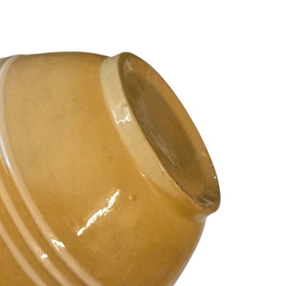 Vintage Yellow Ware Mixing Bowl 3 White Bands Stripes Farmhouse AS IS - Picture 5 of 16